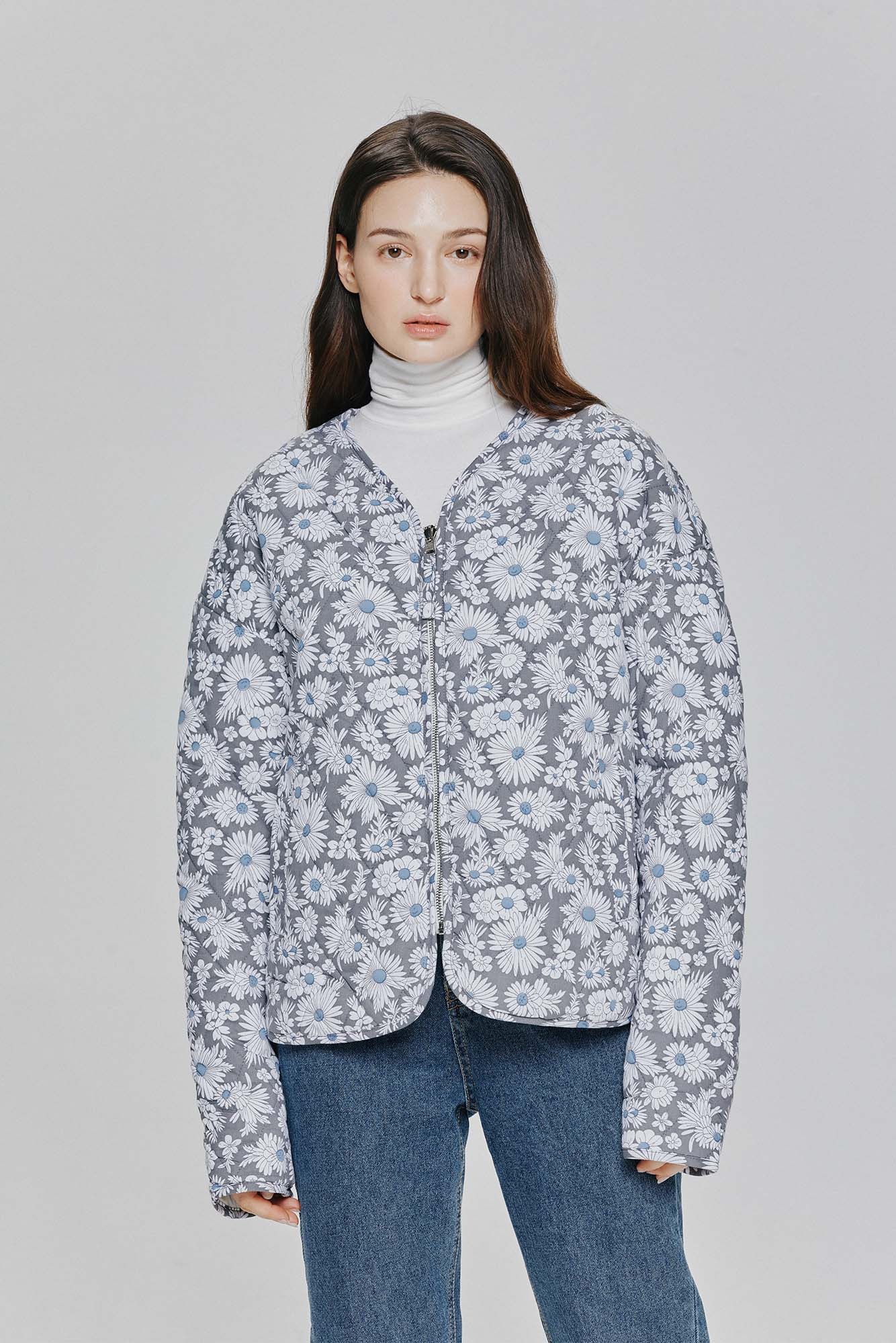 Quilted Flower Reversible Liner Jacket (gray)